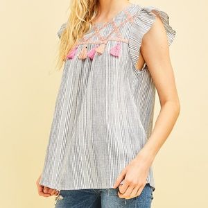 Entro - Bell & Tassel Lace Tunic Top